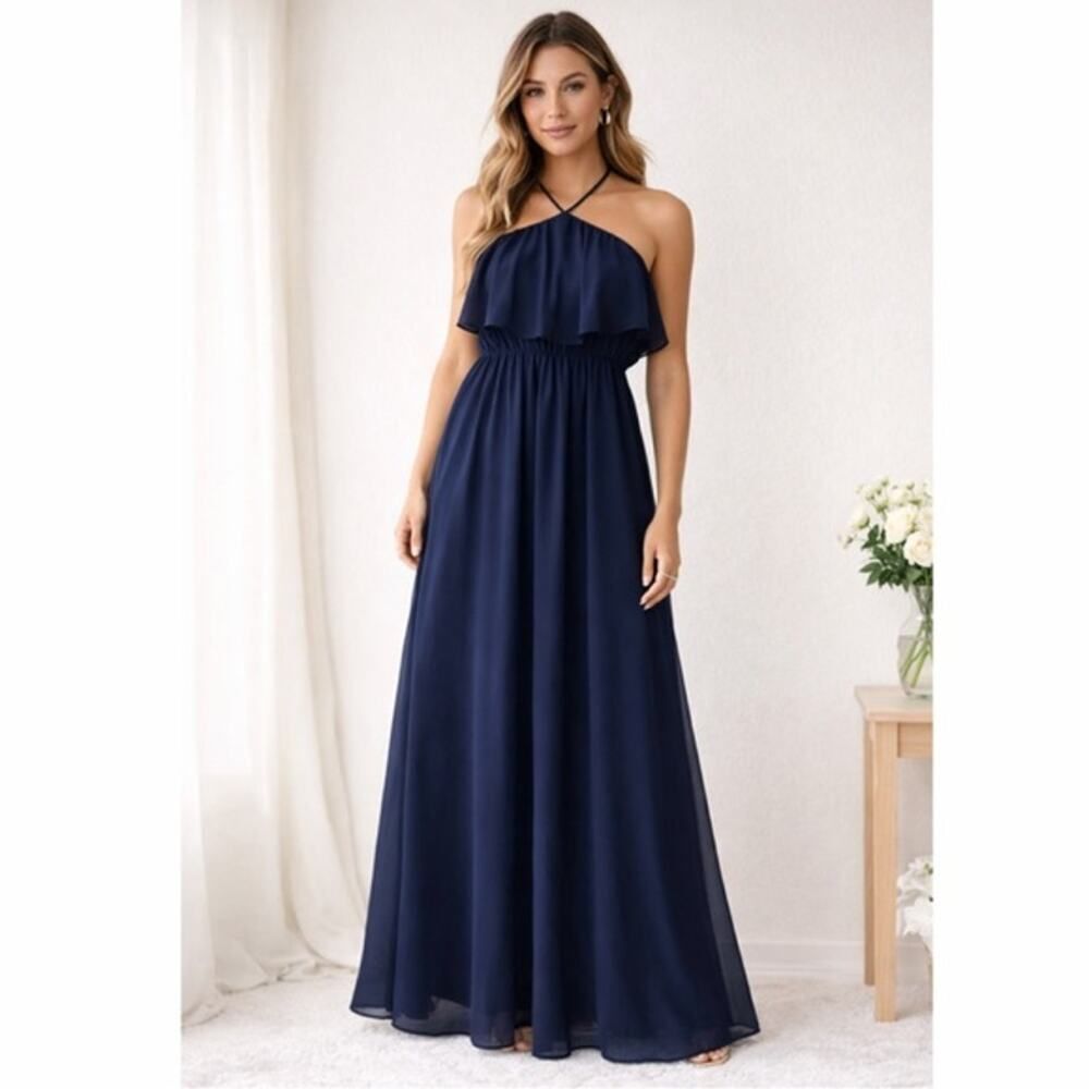 Show Me Your MuMu Rebecca Ruffle Dress XS Navy Bridesmaid Dress Blue